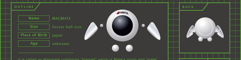 Name : MAGMATE, Size : Soccer ball size, Place of Birth : Japan, Age : unknown.
